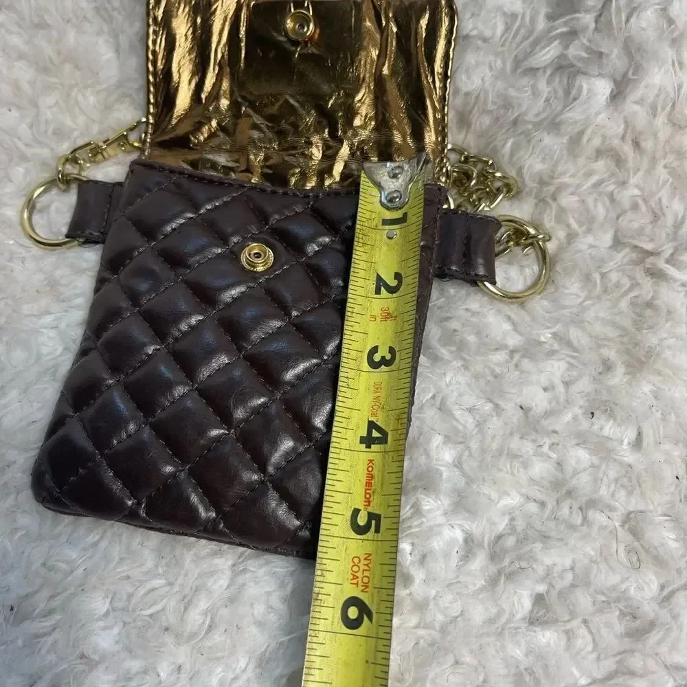 Michael Kors Brown faux leather quilted mini crossbody/fanny pack chain accent